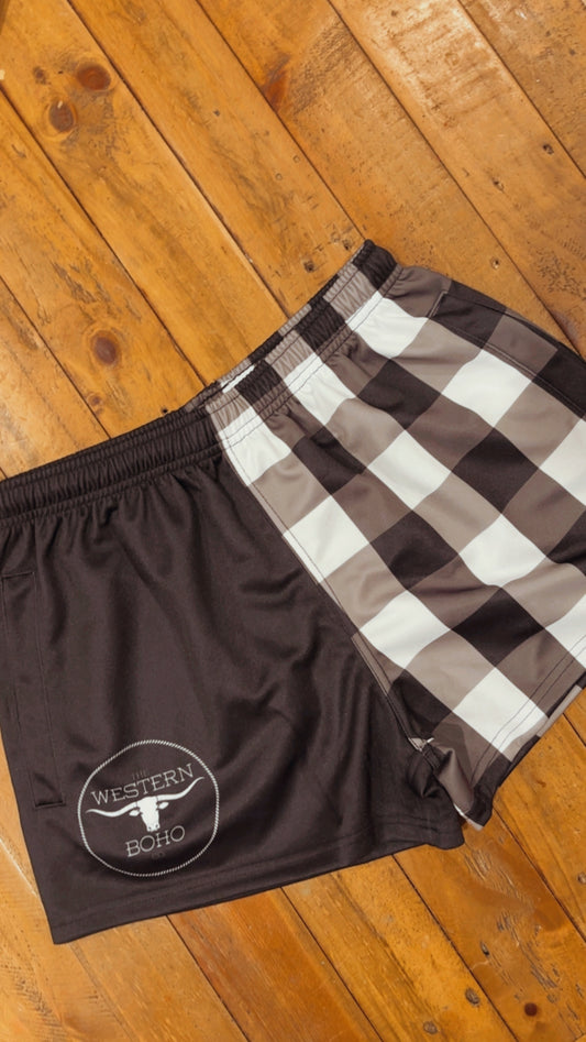 3RD PRE ORDER OPEN Black + White Gingham Footy Shorts